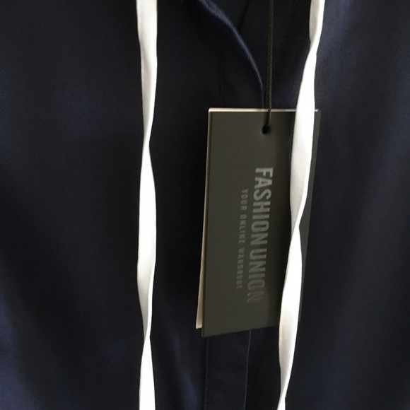 Blue Sleeveless Dress With Ruffle Tie Collar - Picture 4 of 4